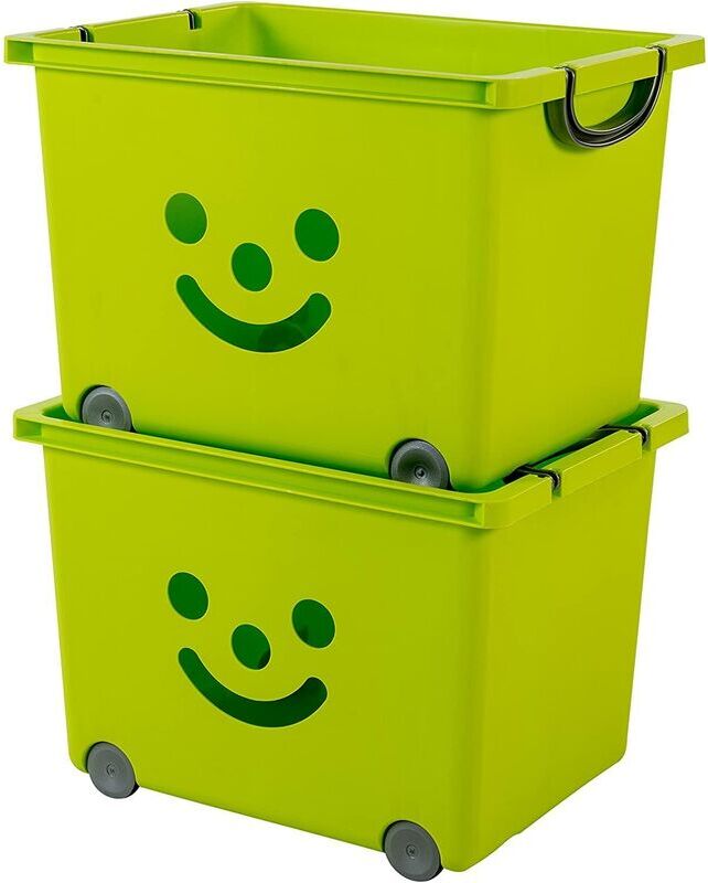 IRIS OHYAMA - Box, Bins, Organizzatore di giocattoli per bambini, Lotto di 2, 34 l, Senza bpa- KCB-43 - Verde, Impilabile, Clip di chiusura- L32,5 x