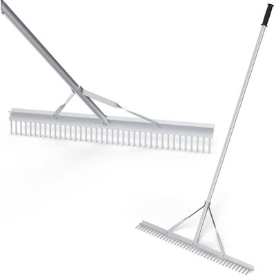 Rastrello da Giardino in Alluminio Costway - Larghezza 91cm, Doppia Faccia, Manico 174cm Rastrello da Giardino in Alluminio Costway - Larghezza 91cm, Doppia Faccia, Manico 174cm