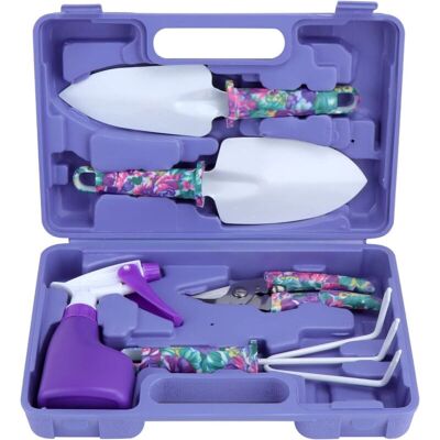 OEM Set Di 5 Attrezzi Da Giardinaggio Con Scatola Portaoggetti, Include Paletta Per Trapianto, Forbici, Erpice, Antiruggine E Spruzzatore (viola) -crezuo OEM Set Di 5 Attrezzi Da Giardinaggio Con Scatola Portaoggetti, Include Paletta Per Trapianto, Forbici, Erpice, Antiruggine E Spruzzatore (viola) -crezuo