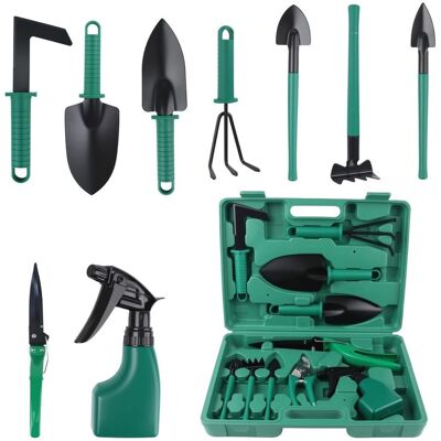 OEM Set Di 10 Attrezzi Da Giardinaggio Per Aiuole, Scavo, Diserbo E Piantumazione, Tra Cui Un Annaffiatoio, Una Pala, Un Rastrello E Delle Cesoie Da Potatura. OEM Set Di 10 Attrezzi Da Giardinaggio Per Aiuole, Scavo, Diserbo E Piantumazione, Tra Cui Un Annaffiatoio, Una Pala, Un Rastrello E Delle Cesoie Da Potatura.