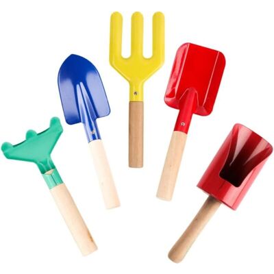 TORMATOR Set Da 5 Pezzi Con Robusti Manici In Legno, Attrezzi Da Giardinaggio Sicuri Per Bambini Dai 3 Ai 13 Anni. TORMATOR Set Da 5 Pezzi Con Robusti Manici In Legno, Attrezzi Da Giardinaggio Sicuri Per Bambini Dai 3 Ai 13 Anni.