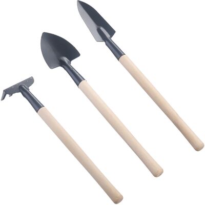 OEM Set Di 3 Attrezzi Da Giardinaggio In Acciaio Inox Con Manici In Legno - Piccone, Paletta E Rastrello A Mano - 22 Cm OEM Set Di 3 Attrezzi Da Giardinaggio In Acciaio Inox Con Manici In Legno - Piccone, Paletta E Rastrello A Mano - 22 Cm