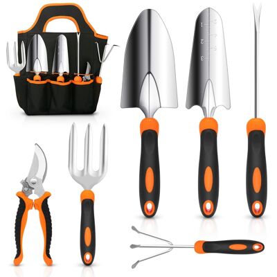 OEM Questo Set Di Attrezzi Da Giardinaggio Da 7 Pezzi È Realizzato In Robusto Acciaio Inossidabile E Comprende Cesoie Da Potatura, Tagliaerba, Un Coltivatore, Una Forca, Una Pala Per Il Terreno E Una Pala OEM Questo Set Di Attrezzi Da Giardinaggio Da 7 Pezzi È Realizzato In Robusto Acciaio Inossidabile E Comprende Cesoie Da Potatura, Tagliaerba, Un Coltivatore, Una Forca, Una Pala Per Il Terreno E Una Pala