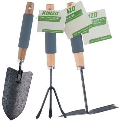 Kinzo Kit 3 Outils Jardin - Pelle + Serfouette + Griffe - Manche Bois & Mousse Ergonomique - Set Complet Plantation & Désherbage Kinzo Kit 3 Outils Jardin - Pelle + Serfouette + Griffe - Manche Bois & Mousse Ergonomique - Set Complet Plantation & Désherbage