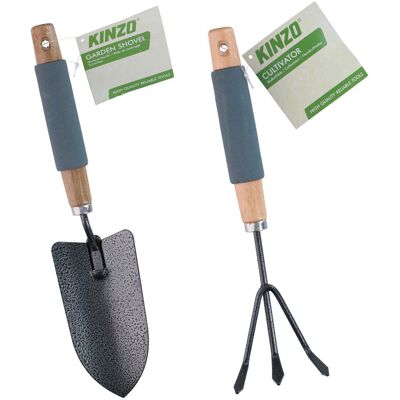 Kinzo Kit Jardinage 2pcs - Pelle Transplantoir + Griffe 3 Dents - Manche Bois & Mousse - Outils À Main Plantation & Sol Kinzo Kit Jardinage 2pcs - Pelle Transplantoir + Griffe 3 Dents - Manche Bois & Mousse - Outils À Main Plantation & Sol
