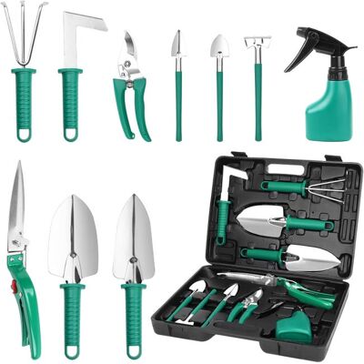 OEM Un Set Di 10 Attrezzi Da Giardinaggio Con Scatola Per Riporli, Che Include Una Pala, Delle Cesoie Da Potatura, Una Vanga E Un Irrigatore. OEM Un Set Di 10 Attrezzi Da Giardinaggio Con Scatola Per Riporli, Che Include Una Pala, Delle Cesoie Da Potatura, Una Vanga E Un Irrigatore.