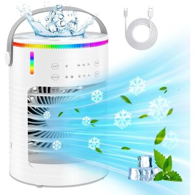 NO BRAND Nuovo Condizionatore D'Aria Portatile: Raffreddatore Evaporativo Con 4 Velocità, Funzione Nebulizzante, Vassoio Per Cubetti Di Ghiaccio, Serbatoio Dell'acqua Da 900 Ml, Illuminazione A Led A 7 Colori NO BRAND Nuovo Condizionatore D'Aria Portatile: Raffreddatore Evaporativo Con 4 Velocità, Funzione Nebulizzante, Vassoio Per Cubetti Di Ghiaccio, Serbatoio Dell'acqua Da 900 Ml, Illuminazione A Led A 7 Colori