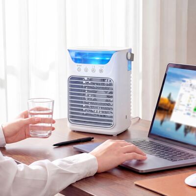PZCC Ventilatore Da Tavolo Con 3 Velocità, Luce Rgb E Testa Regolabile, Bianco PZCC Ventilatore Da Tavolo Con 3 Velocità, Luce Rgb E Testa Regolabile, Bianco