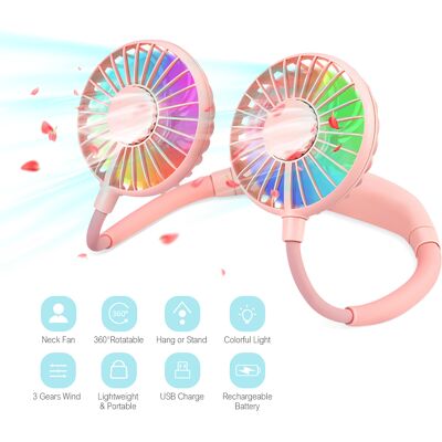 OEM Ventilatore Da Collo Per Aromaterapia, 3 Velocità, Luce Led A 7 Colori, Ricaricabile. OEM Ventilatore Da Collo Per Aromaterapia, 3 Velocità, Luce Led A 7 Colori, Ricaricabile.