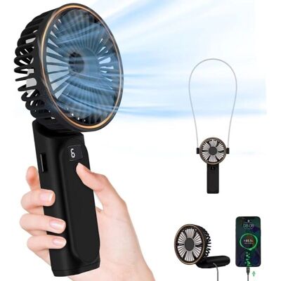 OEM Mini Ventilatore Portatile, Nero, 6 Velocità, Pieghevole A 180°, Display Lcd, Silenzioso, Ricaricabile Da 3600 Mah, Per Uso Interno Ed Esterno OEM Mini Ventilatore Portatile, Nero, 6 Velocità, Pieghevole A 180°, Display Lcd, Silenzioso, Ricaricabile Da 3600 Mah, Per Uso Interno Ed Esterno