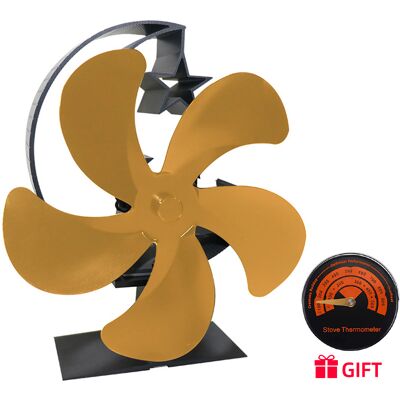 OEM Ventilatore A Cinque Pale Per Stufa A Legna, Alimentato A Calore. Funzionamento Silenzioso, Fa Circolare L'Aria Calda, Non Necessita Di Batterie. Colore Oro. OEM Ventilatore A Cinque Pale Per Stufa A Legna, Alimentato A Calore. Funzionamento Silenzioso, Fa Circolare L'Aria Calda, Non Necessita Di Batterie. Colore Oro.