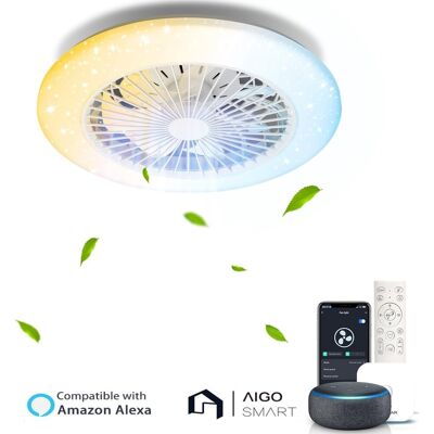 AIGOSTAR Ventilatore Soffitto Smart Led 40w 4400lm Cct 7 Pale Bianco AIGOSTAR Ventilatore Soffitto Smart Led 40w 4400lm Cct 7 Pale Bianco
