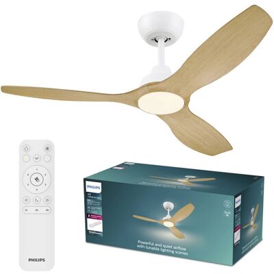 Philips Ventilatore Da Soffitto - - Olas - Pale Fisse - Diametro 132 Cm - Bianco/legno - Led Integrata + Telecomando Philips Ventilatore Da Soffitto - - Olas - Pale Fisse - Diametro 132 Cm - Bianco/legno - Led Integrata + Telecomando