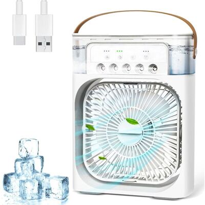 FOCTRO Condizionatore D'Aria Portatile 4 In 1, Mini Condizionatore Portatile Da 600 Ml, Mini Ventilatore Con 3 Velocità, 3 Modalità Di Nebulizzazione, 7 Luci Notturne E Timer Da 2 A 8 Ore Per L'Ufficio. FOCTRO Condizionatore D'Aria Portatile 4 In 1, Mini Condizionatore Portatile Da 600 Ml, Mini Ventilatore Con 3 Velocità, 3 Modalità Di Nebulizzazione, 7 Luci Notturne E Timer Da 2 A 8 Ore Per L'Ufficio.