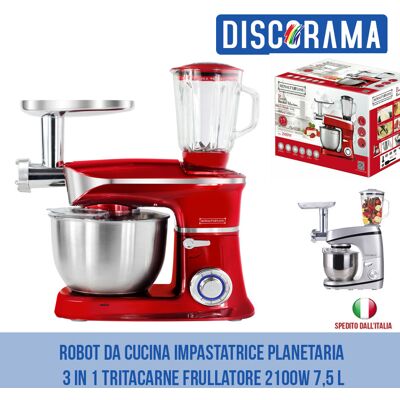 DISCORAMA Impastatrice Planetaria Robot Da Cucina Professionale 3 In 1 Tritacarne Frullatore 2100w 7,5l - ® (nero) DISCORAMA Impastatrice Planetaria Robot Da Cucina Professionale 3 In 1 Tritacarne Frullatore 2100w 7,5l - ® (nero)