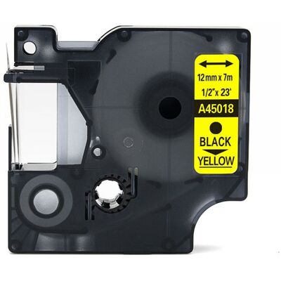 OEM Nastro A45018 Per Dymo, 12 Mm, Nero Su Giallo. OEM Nastro A45018 Per Dymo, 12 Mm, Nero Su Giallo.