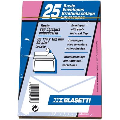 BLASETTI 0609 Busta C6 (114 X 162 Mm) Bianco 25 Pz BLASETTI 0609 Busta C6 (114 X 162 Mm) Bianco 25 Pz