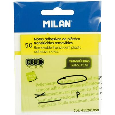 MILAN Blocco Da 50 Foglietti Adesivi Traslucidi Giallo Fluo 76x76mm O MILAN Blocco Da 50 Foglietti Adesivi Traslucidi Giallo Fluo 76x76mm O