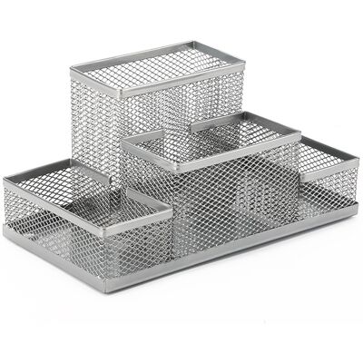 OEM Organizer Da Scrivania Con Portapenne E Portataccuini, In Rete Metallica, Color Argento. OEM Organizer Da Scrivania Con Portapenne E Portataccuini, In Rete Metallica, Color Argento.
