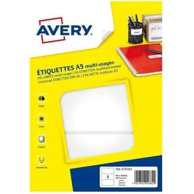 BIGBUY Avery Ete003 Etichette Bianche 64 X 133 Mm 48 Pezzi BIGBUY Avery Ete003 Etichette Bianche 64 X 133 Mm 48 Pezzi