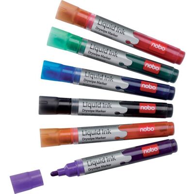 Nobo Liquid Ink 1901419 Kit Marcatori Per Lavagne Bianche Nero, Rosso, Verde, Blu, Arancione, Violetto 6 Pz. - Nobo Liquid Ink 1901419 Kit Marcatori Per Lavagne Bianche Nero, Rosso, Verde, Blu, Arancione, Violetto 6 Pz. -