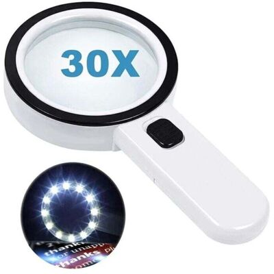 DPZO Lente D'Ingrandimento Con 12 Led, Doppia Lente In Vetro E Ingrandimento 30x. Per Una Facile Lettura Di Monete, Francobolli E Mappe. DPZO Lente D'Ingrandimento Con 12 Led, Doppia Lente In Vetro E Ingrandimento 30x. Per Una Facile Lettura Di Monete, Francobolli E Mappe.
