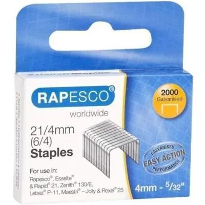 Rapesco Graffette Galvanizzate 21/4 Tipo 6/4 Scatola 2000 Rapesco Graffette Galvanizzate 21/4 Tipo 6/4 Scatola 2000