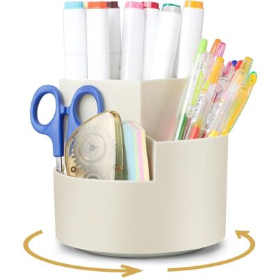 XISRENS Organizzatore Da Scrivania, Portapenne Girevole A 360° Con 3 Scomparti, Ampio Spazio Per Riporre Penne, Articoli Per Ufficio, Trucchi E Materiali Per Il Fai Da Te - Bianco XISRENS Organizzatore Da Scrivania, Portapenne Girevole A 360° Con 3 Scomparti, Ampio Spazio Per Riporre Penne, Articoli Per Ufficio, Trucchi E Materiali Per Il Fai Da Te - Bianco