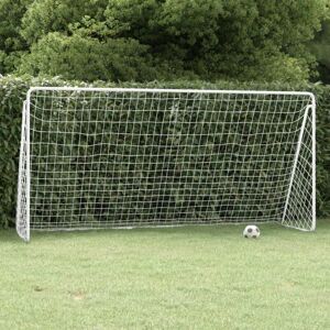 Porta da calcio vidaXL con rete acciaio bianco Attrezzatura da allenamento esterna Porta da calcio vidaXL con rete acciaio bianco Attrezzatura da allenamento esterna