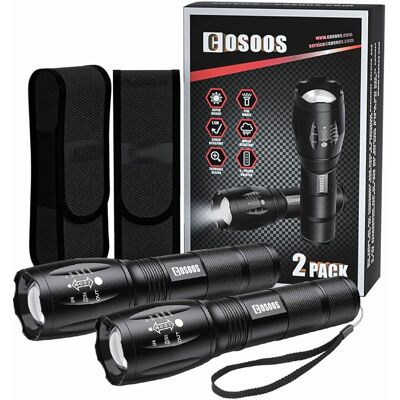 OEM Confezione Da 2 Torce A Led Cosoos, Torcia Ultra Potente Con Custodia, Torcia Tattica Impermeabile Ipx4, Alluminio Di Grado Militare, Zoomabile Con 5 Modalità Per Campeggio, Escursionismo E Situazioni OEM Confezione Da 2 Torce A Led Cosoos, Torcia Ultra Potente Con Custodia, Torcia Tattica Impermeabile Ipx4, Alluminio Di Grado Militare, Zoomabile Con 5 Modalità Per Campeggio, Escursionismo E Situazioni