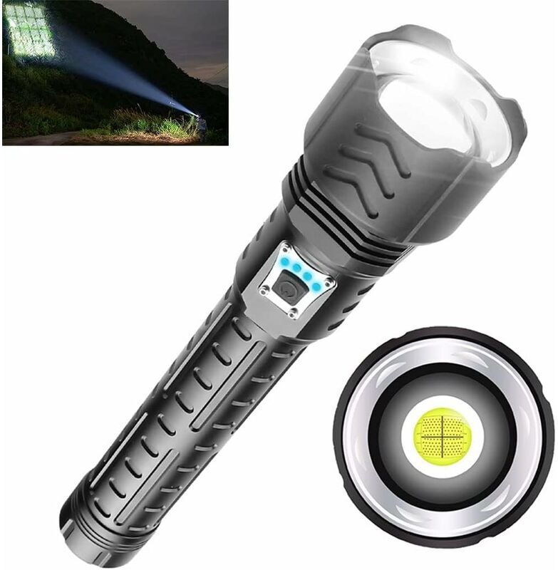 MINKUROW - Torcia Led Ultra Potente 12000 Lumen, 5 Modalità Torcia Ricaricabile Usb Super Luminosa Con Zoom Per Campeggio, Sport All'aria Aperta,