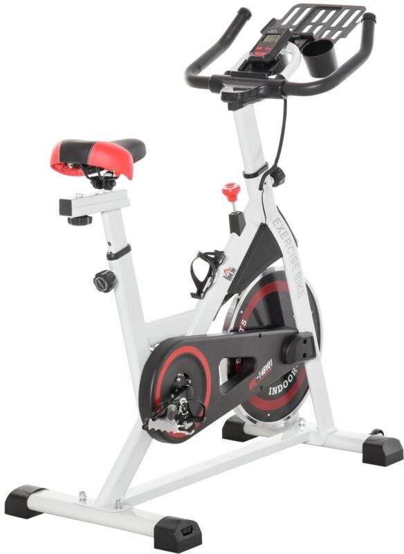 EASYCOMFORT - cyclette professionale, bici da spinning, cyclette da camera regolabile con schermo lcd e portabicchieri, volano 8kg, bianco