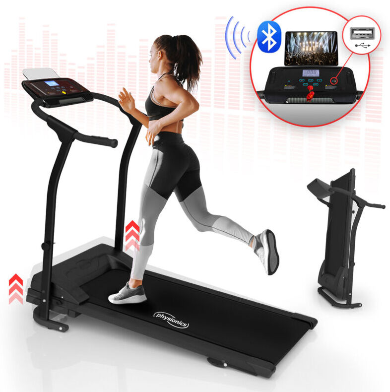 PHYSIONICS - Tapis Roulant - Pieghevole, Motore 500 w, Fino a 10 km/h, Display led, 5 Programmi, Tempo, Velocità, Sensore Cardio, Altoparlanti,