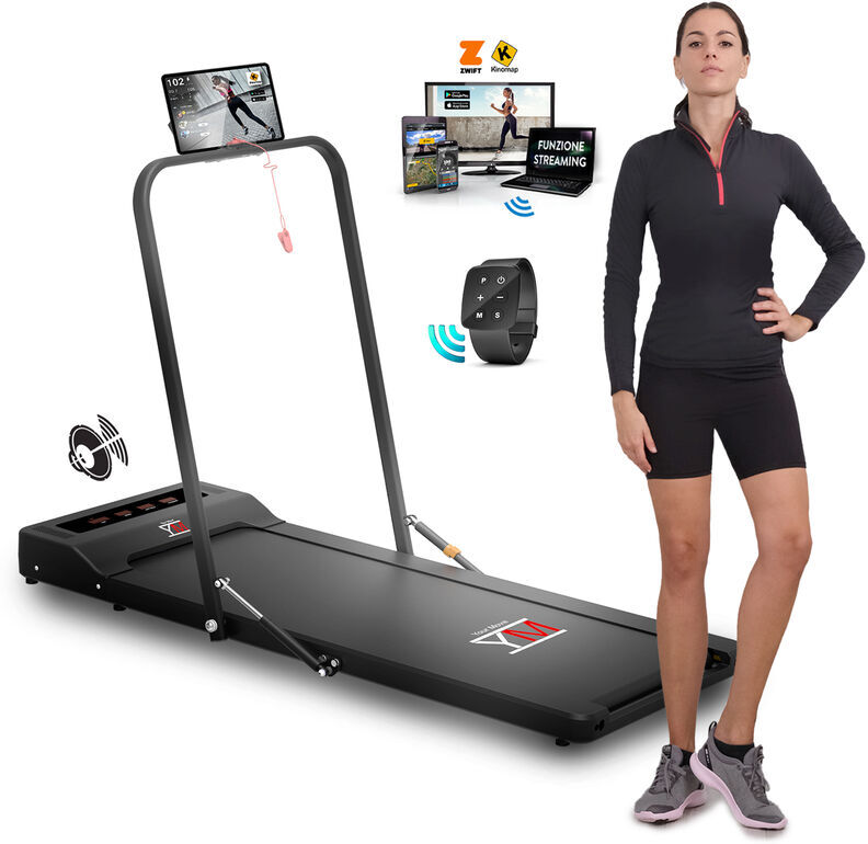 YM Tapis Roulant Elettrico & Walking Pad (2 in 1) con barra di supporto e Porta Tablet, Altoparlanti Integrati Bluetooth, app kinomap e zwift,