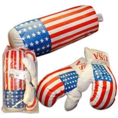 TRADE SHOP TRAESIO - Kit Guantoni Box Pugile Bambino Allenamento Con Sacco Disegno Bandiera Americana - TRADE SHOP TRAESIO - Kit Guantoni Box Pugile Bambino Allenamento Con Sacco Disegno Bandiera Americana -
