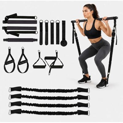 RELAXDAYS Kit Barra Pilates, 4 Fasce Elastiche 30-160 Lbs, Maniglie, Cavigliere, Ancoraggio Per Porta, Borsa, Nera RELAXDAYS Kit Barra Pilates, 4 Fasce Elastiche 30-160 Lbs, Maniglie, Cavigliere, Ancoraggio Per Porta, Borsa, Nera