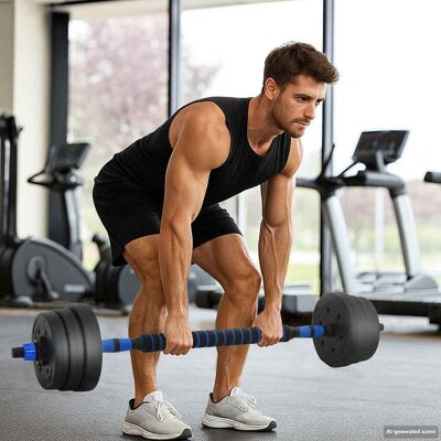 VIDAXL Set Di Manubri 4-in-1 30kg Nero E Blu Cemento E Sabbia Di Ferro VIDAXL Set Di Manubri 4-in-1 30kg Nero E Blu Cemento E Sabbia Di Ferro