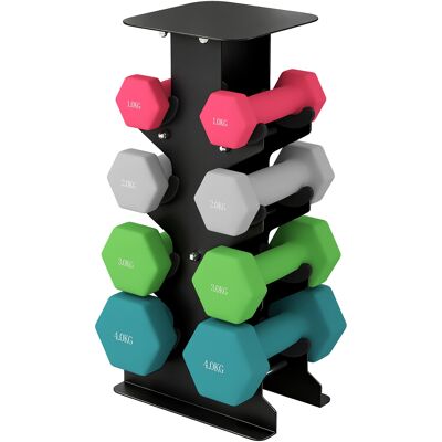 SPORTNOW Set Manubri Esagonali Con Supporto: 1kg, 2kg, 3kg, 4kg SPORTNOW Set Manubri Esagonali Con Supporto: 1kg, 2kg, 3kg, 4kg
