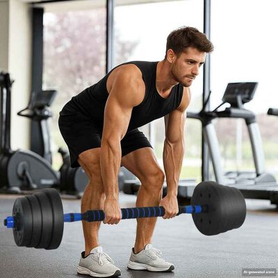 VIDAXL Set Di Manubri 4-in-1 40 Kg Nero E Blu VIDAXL Set Di Manubri 4-in-1 40 Kg Nero E Blu