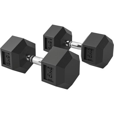 HOMCOM Set 2 Pesi Fitness Esagonali 2x15 Kg Con Impugnatura Antiscivolo Nero HOMCOM Set 2 Pesi Fitness Esagonali 2x15 Kg Con Impugnatura Antiscivolo Nero