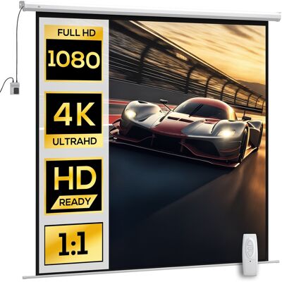 BEYAMIS Schermo Per Proiettore Motorizzato Da 120 Pollici, Scala 1:1, Con Telecomando, Schermo Retrattile In Plastica E Metallo, 236,5x8x236,5 Cm, Bianco. BEYAMIS Schermo Per Proiettore Motorizzato Da 120 Pollici, Scala 1:1, Con Telecomando, Schermo Retrattile In Plastica E Metallo, 236,5x8x236,5 Cm, Bianco.