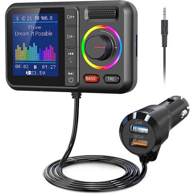 TIGREZY Trasmettitore Fm Bluetooth Per Auto, Bt5.0 Con Ampio Schermo A Colori, Supporto Per Chiamate In Vivavoce, Lettore Musicale Mp3 TIGREZY Trasmettitore Fm Bluetooth Per Auto, Bt5.0 Con Ampio Schermo A Colori, Supporto Per Chiamate In Vivavoce, Lettore Musicale Mp3