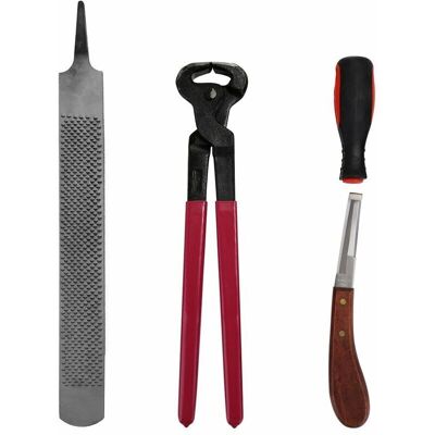 DPZO Set Da Maniscalco In 4 Pezzi: Attrezzi Per La Ferratura, Lima, Raspa, Manico, Taglia Zoccoli, Attrezzi Per La Cura Del Cavallo, Accessori DPZO Set Da Maniscalco In 4 Pezzi: Attrezzi Per La Ferratura, Lima, Raspa, Manico, Taglia Zoccoli, Attrezzi Per La Cura Del Cavallo, Accessori