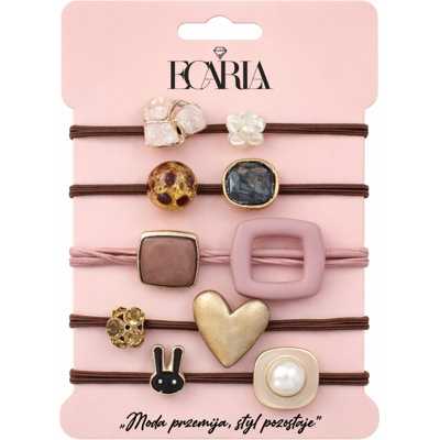 OEM Set Di 5 Elastici In Gomma Marrone Con Pietre E Cuore Dorato, Accessori Gum183 OEM Set Di 5 Elastici In Gomma Marrone Con Pietre E Cuore Dorato, Accessori Gum183