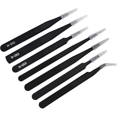 OEM Set Di 7 Pinzette Antistatiche Di Precisione Esd In Acciaio Inossidabile Per Bellezza, Gioielleria, Artigianato E Laboratori Di Elettronica (nere) OEM Set Di 7 Pinzette Antistatiche Di Precisione Esd In Acciaio Inossidabile Per Bellezza, Gioielleria, Artigianato E Laboratori Di Elettronica (nere)