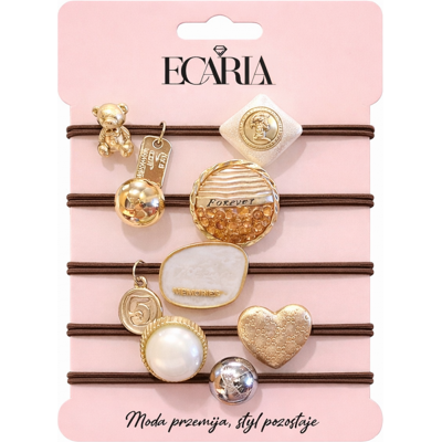 OEM Set Di 5 Elastici In Gomma Marrone Con Pietre E Cuore Dorato Gum184 Accessori OEM Set Di 5 Elastici In Gomma Marrone Con Pietre E Cuore Dorato Gum184 Accessori