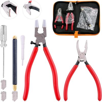TIGREZY Kit Di Utensili Per Il Taglio Del Vetro Da 9 Pezzi Con Pinzette Curve E Punte In Gomma, Tagliavetro Con Punta In Carburo Riempito D'Olio TIGREZY Kit Di Utensili Per Il Taglio Del Vetro Da 9 Pezzi Con Pinzette Curve E Punte In Gomma, Tagliavetro Con Punta In Carburo Riempito D'Olio
