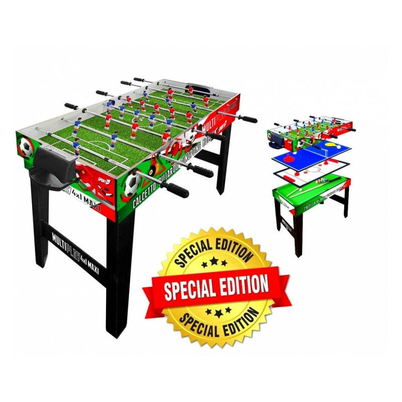 SPORTONE Tavolo Multigioco Sport One Super Italy- 4 Giochi in 1 - Calciobalilla 4 Vs 4 Aste Rientranti / Ping Pong / Tavolo da Biliardo & Speed Hockey - Cm.