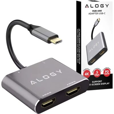 OEM Adattatore Hub Alogy 4 In 1 Da Usb-c A 2x Hdmi, Usb 3.0, Ricarica Rapida Usb-c, Power Delivery Pd 100w OEM Adattatore Hub Alogy 4 In 1 Da Usb-c A 2x Hdmi, Usb 3.0, Ricarica Rapida Usb-c, Power Delivery Pd 100w