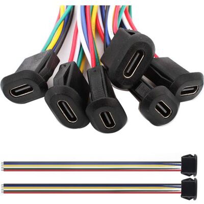 OEM Connettore Femmina Usb-c A 6 Pezzi Per Saldatura, Connettore Femmina Usb-c A 6 Fili Per Pannello Con Anello A Scatto, 150 Mm 24 Awg, Nero OEM Connettore Femmina Usb-c A 6 Pezzi Per Saldatura, Connettore Femmina Usb-c A 6 Fili Per Pannello Con Anello A Scatto, 150 Mm 24 Awg, Nero